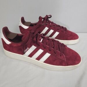 Adidas Campus Shoes Men Size 10.5 Red Burgundy Suede Low Lace Up Sneaker